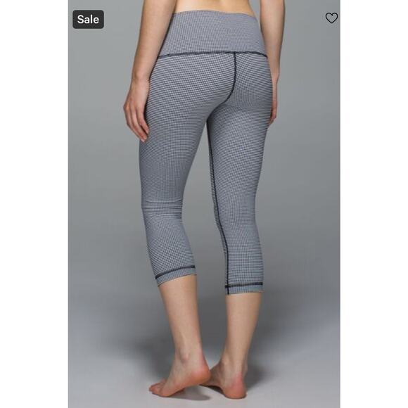 Lululemon Wunder Under Crop II Roll Down Activewear Tights Gingham Blk Wht - 6 - Picture 1 of 8